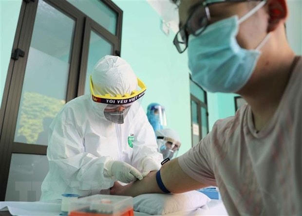 Nhân viên y tế lấy mẫu máu để xét nghiệm. (Ảnh: Thanh Tùng/TTXVN).  