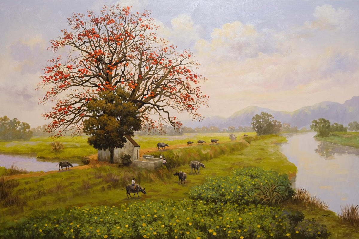 Hình ảnh cây hoa gạo đầu làng, đám trẻ nhỏ nô nức chăn trâu khiến nhiều người rưng rưng xúc động. 