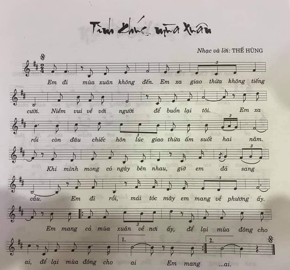 Bản nhạc “Tình khúc mùa xuân”.