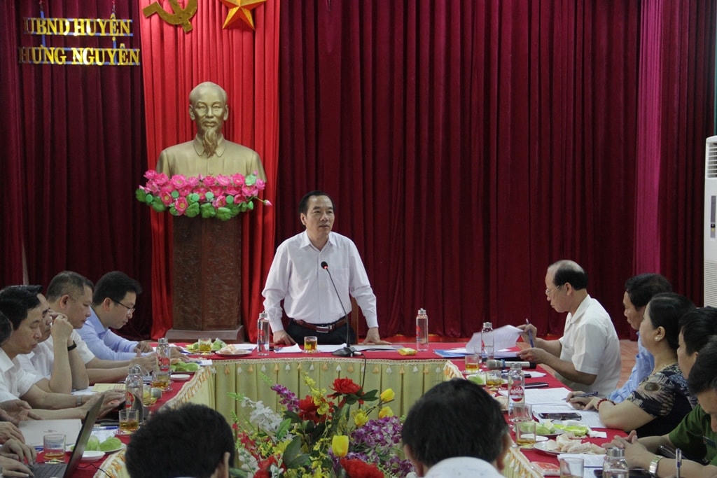 Toàn cảnh buổi giám sát của Ủy ban Trung ương MTTQ Việt Nam tại huyện Hưng Nguyên sáng ngày 4/4