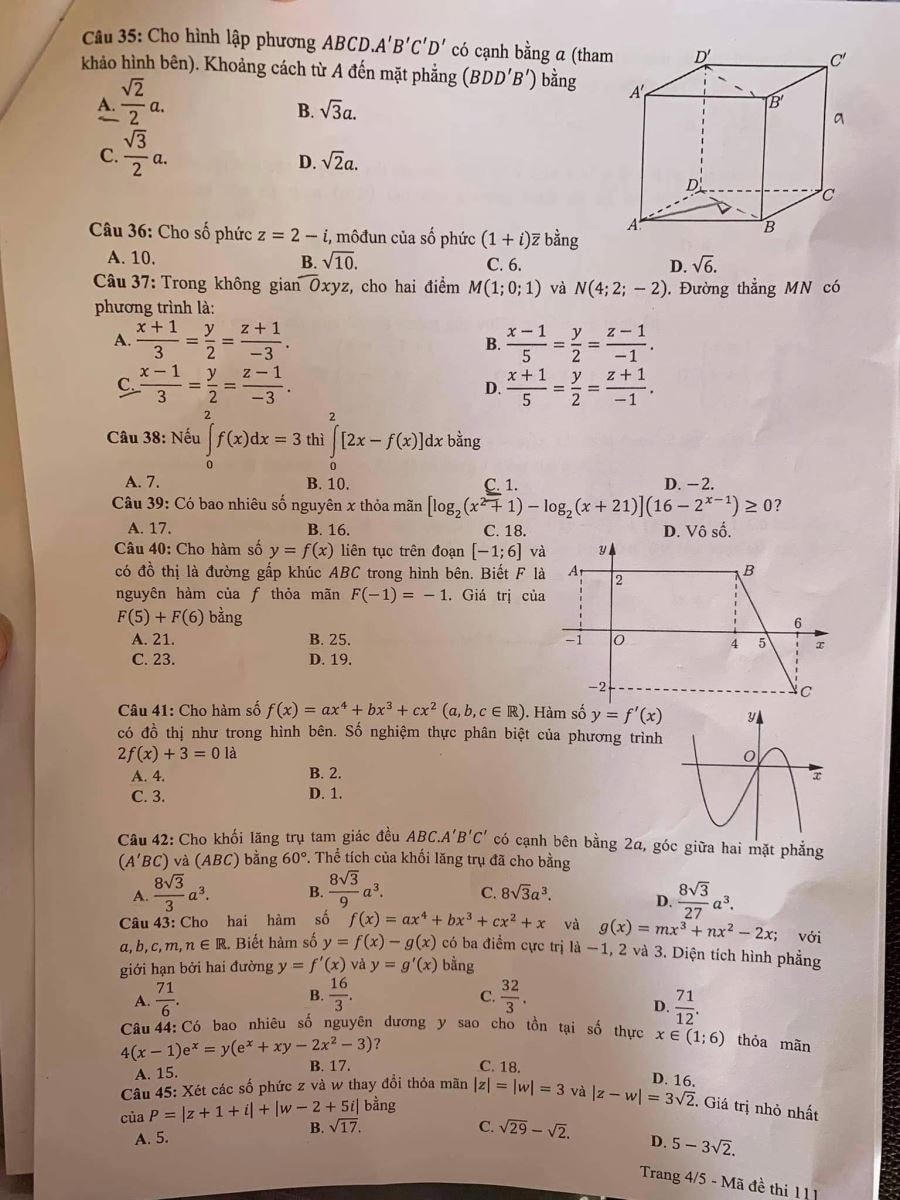 Đề Toán thi tốt nghiệp THPT năm 2021 đợt 2