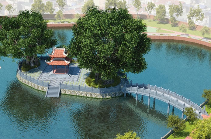 Phối cảnh chỉnh trang, tôn tạo lại không gian hồ Văn (Văn Miếu - Quốc Tử Giám).