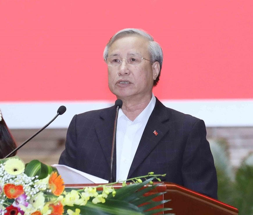 Ông Trần Quốc Vượng, Ủy viên Bộ Chính trị, Thường trực Ban Bí thư phát biểu tại Hội nghị. Ảnh: TTXVN.  