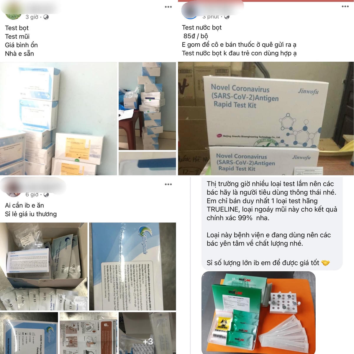 Nhiều cá nhân cũng đăng bán, rao vặt về các sản phẩm kit test nhanh trong khắp các hội nhóm trao đổi, mua bán trên mạng xã hội.