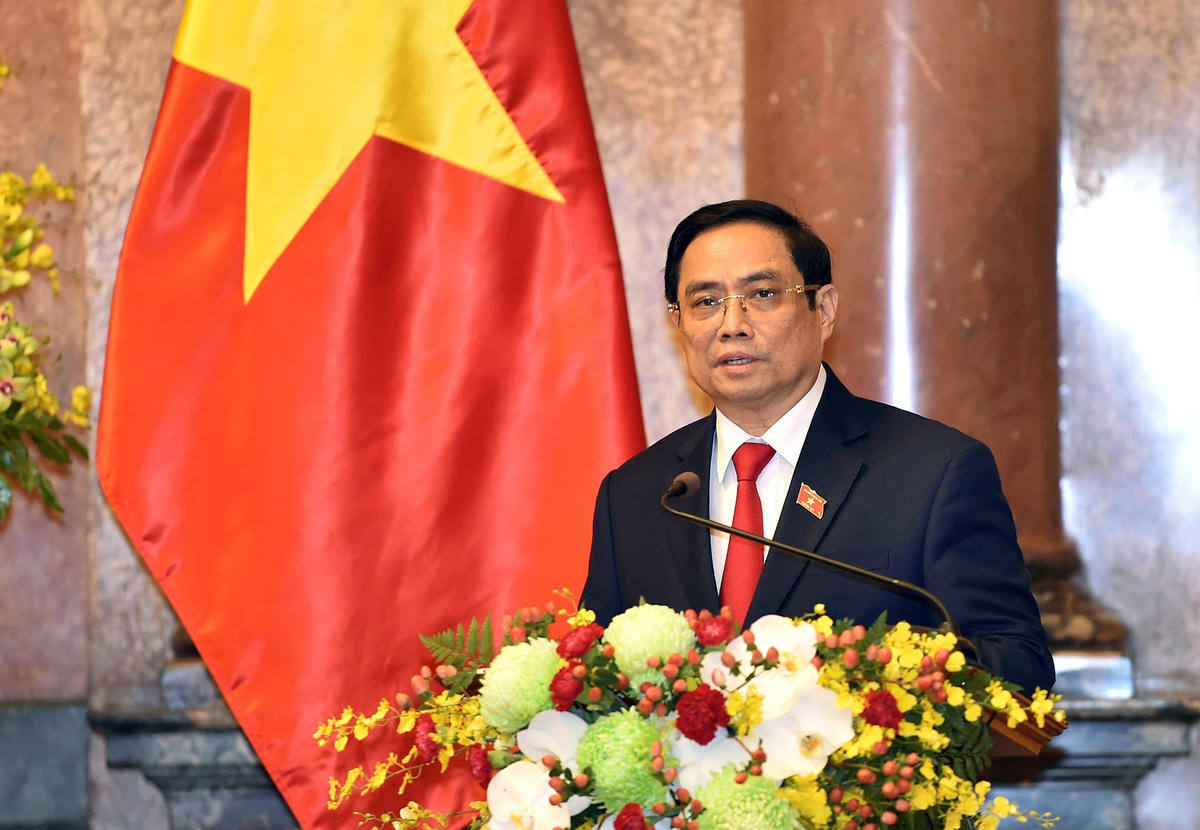 Thủ tướng Chính phủ Phạm Minh Chính phát biểu tại Lễ công bố thành viên Chính phủ nhiệm kỳ Quốc hội khóa XV, chiều ngày 28/7. Ảnh: VGP.  