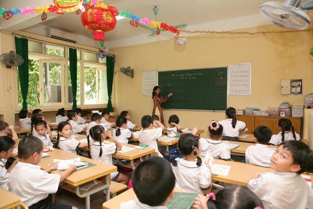 Học sinh lớp 1, trường Tiểu học thực nghiệm (Hà Nội). Ảnh: Phạm Quang Vinh.