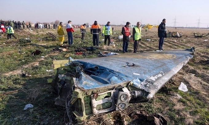 Hiện trường máy bay chở khách Ukraine bị Vệ binh Cách mạng Iran bắn nhầm hồi tháng 1. Ảnh: Reuters. 