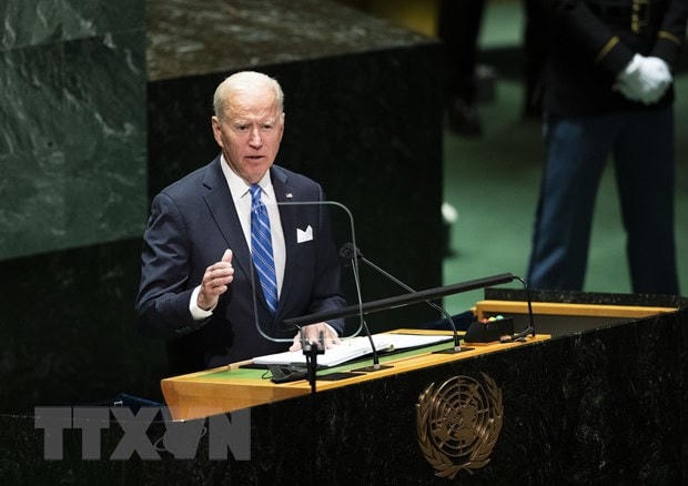 Tổng thống Mỹ Joe Biden phát biểu tại phiên họp chung cấp cao của Đại hội đồng Liên hợp quốc khoá 76 ở New York, ngày 21/9/2021. Ảnh: THX/TTXVN.