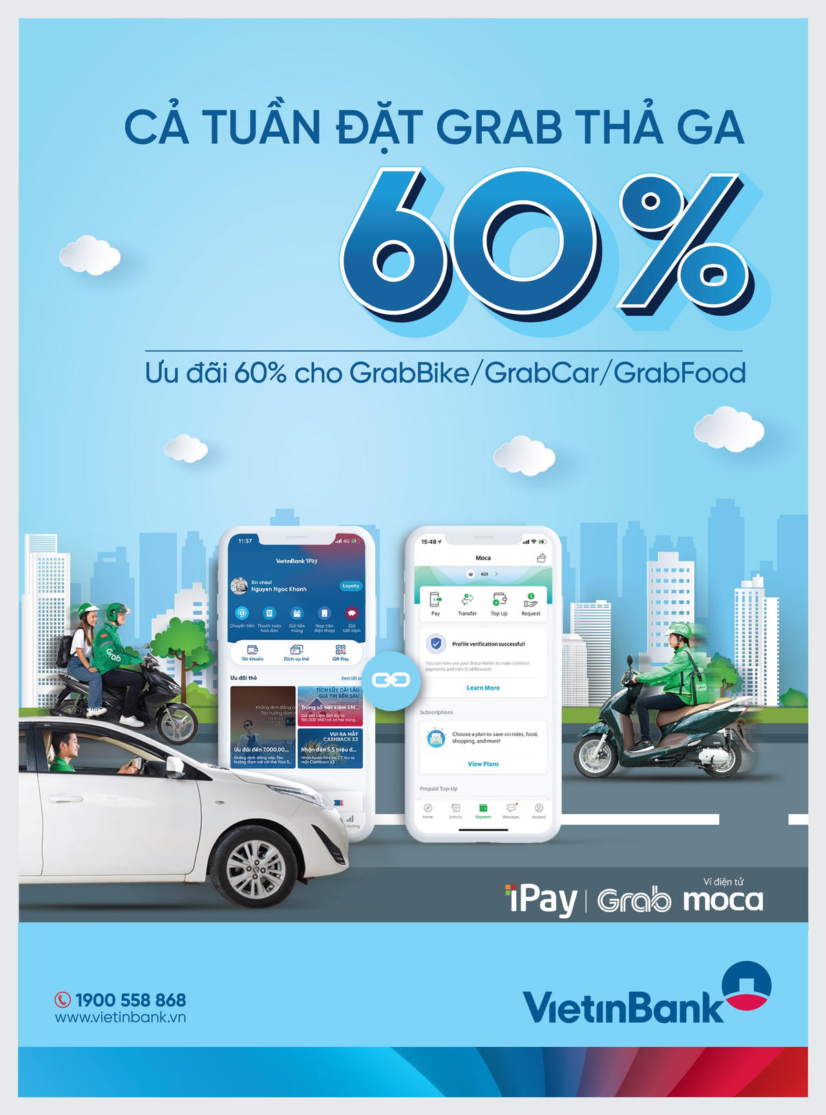 Tặng mã iPay Grab lên đến 280.000 đồng cho khách hàng sử dụng VietinBank iPay Mobile.