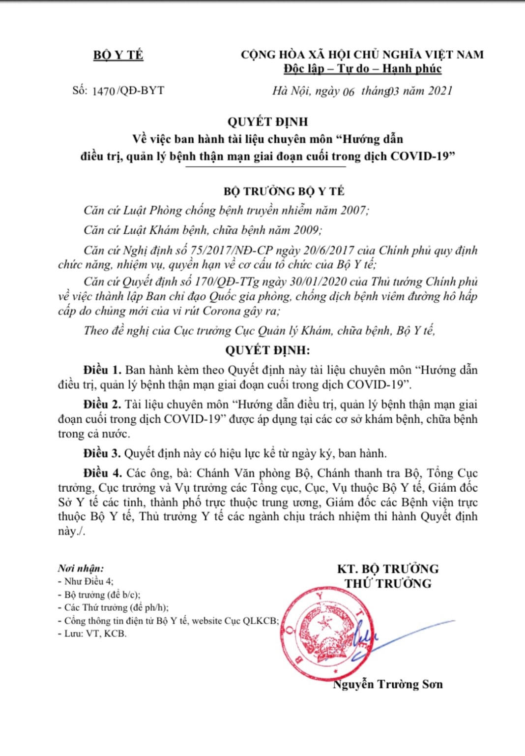 Quyết định của Bộ Y tế.