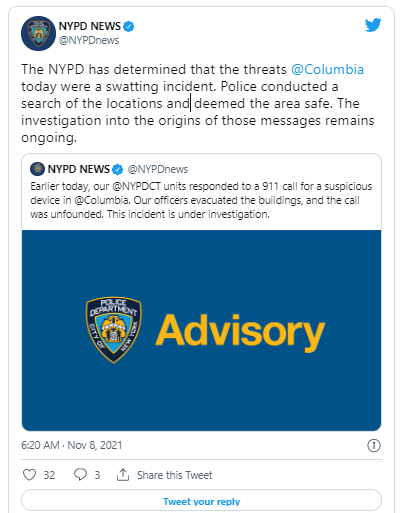 Bài đăng trên tài khoản Twitter của sở cảnh sát New York.