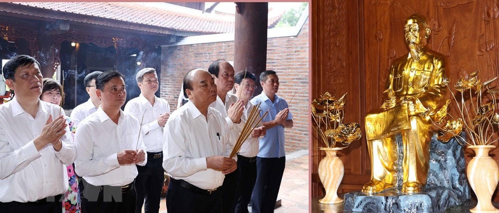 Thủ tướng Nguyễn Xuân Phúc đến dâng hương, hoa tưởng niệm Chủ tịch Hồ Chí Minh tại Khu Di tích Quốc gia đặc biệt Kim Liên, huyện Nam Đàn (Nghệ An). (Ảnh: Thống Nhất/TTXVN).