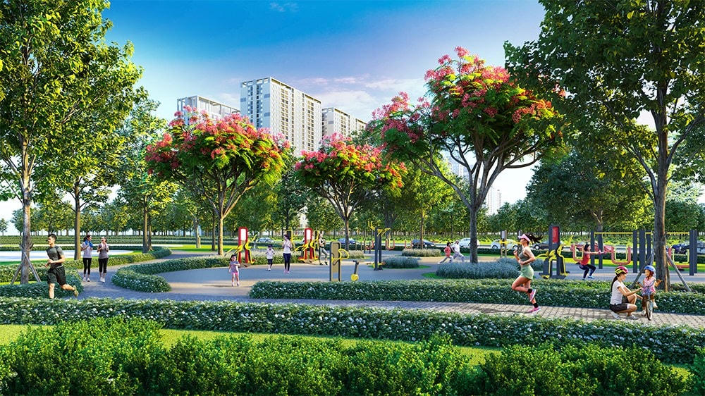 Không gian thoáng rộng, xanh mát của dự án Hinode Royal Park mang đến trải nghiệm sống xanh lý tưởng cho cư dân.