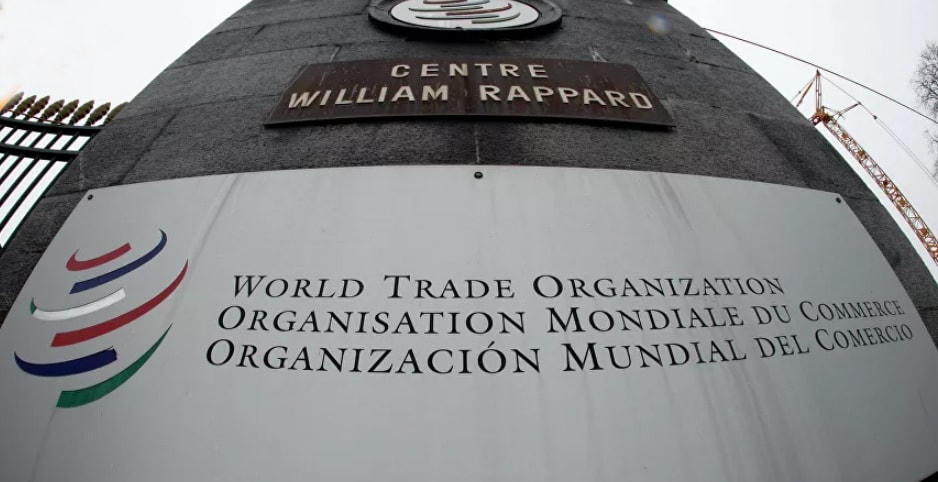 Biểu trưng của Tổ chức Thương mại Thế giới (WTO) tại Geneva, Thụy Sĩ. Nguồn: Sputnik.