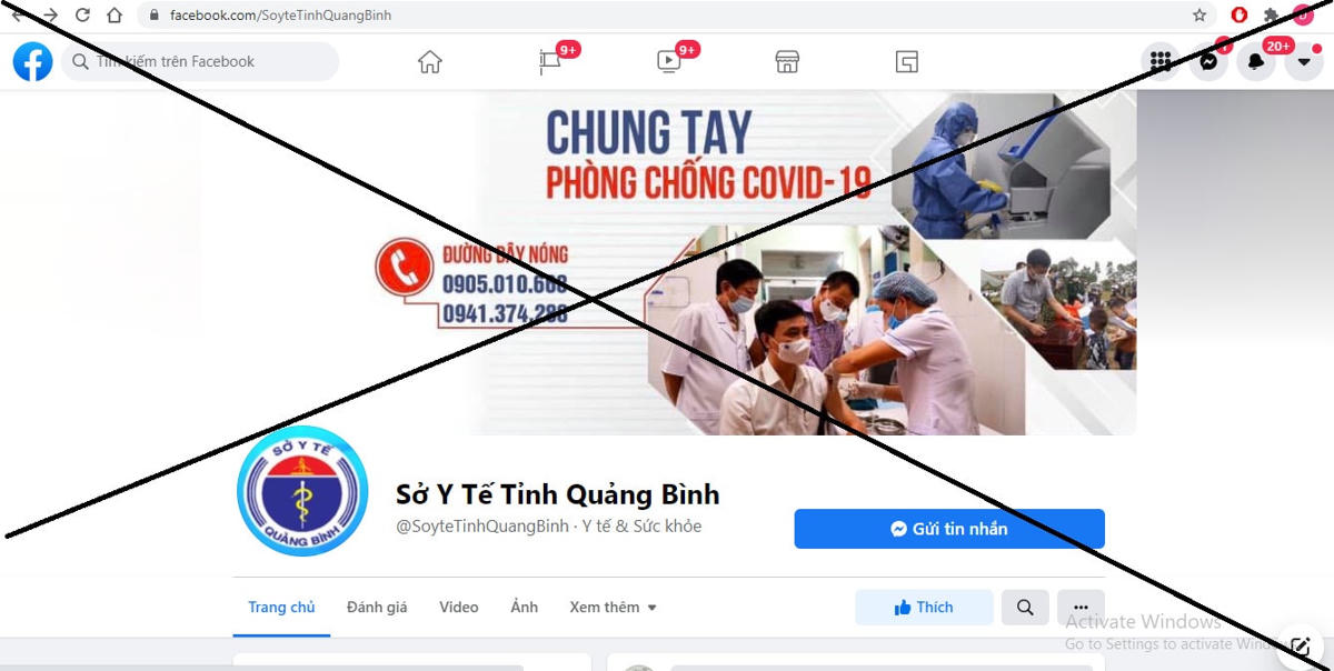 Trang Fanpage “Sở Y tế tỉnh Quảng Bình” là giả mạo.