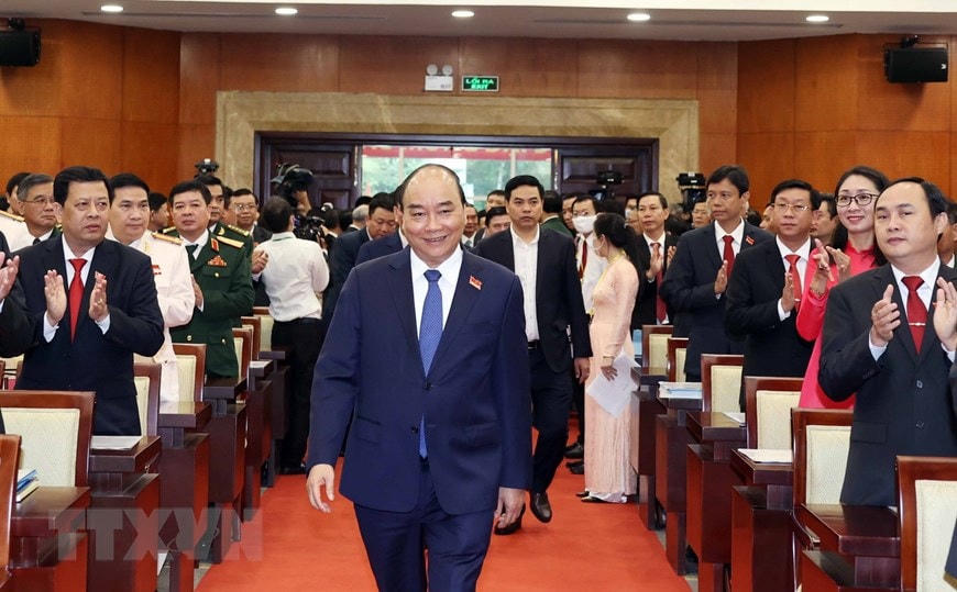 Ủy viên Bộ Chính trị, Thủ tướng Nguyễn Xuân Phúc dự Đại hội Đại biểu Đảng bộ Thành phố Hồ Chí Minh lần thứ XI, nhiệm kỳ 2020-2025. (Ảnh: TTXVN).