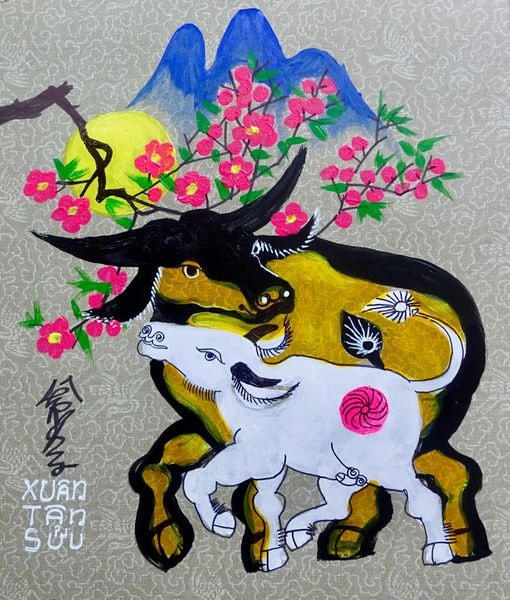 Tranh trâu mừng Xuân Tân Sửu của Lê Trí Dũng.