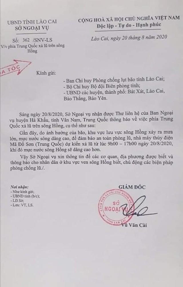 Thông báo của Sở Ngoại vụ Lào Cai. (Ảnh: Phạm Ngọc Triển).