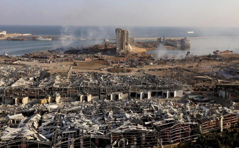 Hiện trường vụ nổ tại cảng Beirut, Liban, hôm 5/8. (Nguồn: Reuters).