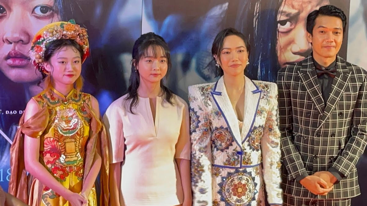 Quang Tuấn, Diệu Nhi, Lâm Thanh Mỹ và Cát Vi trong buổi ra mắt phim "Bóng đè".