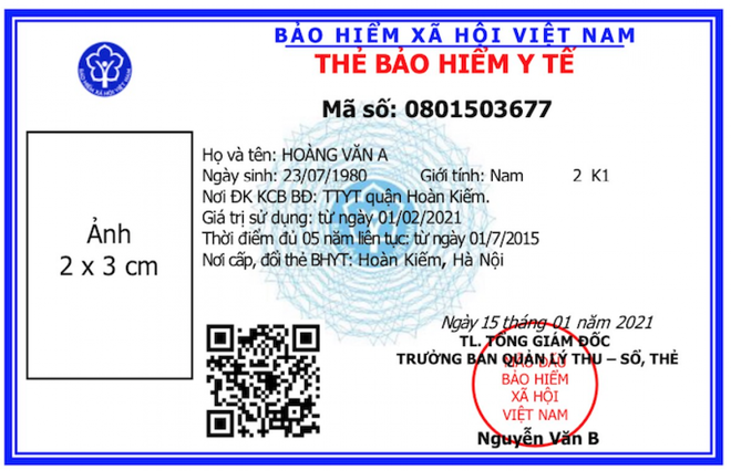 Mặt trước của BHYT mới, kí tự trên mã số BHYT mới này chỉ còn 10 kí tự.