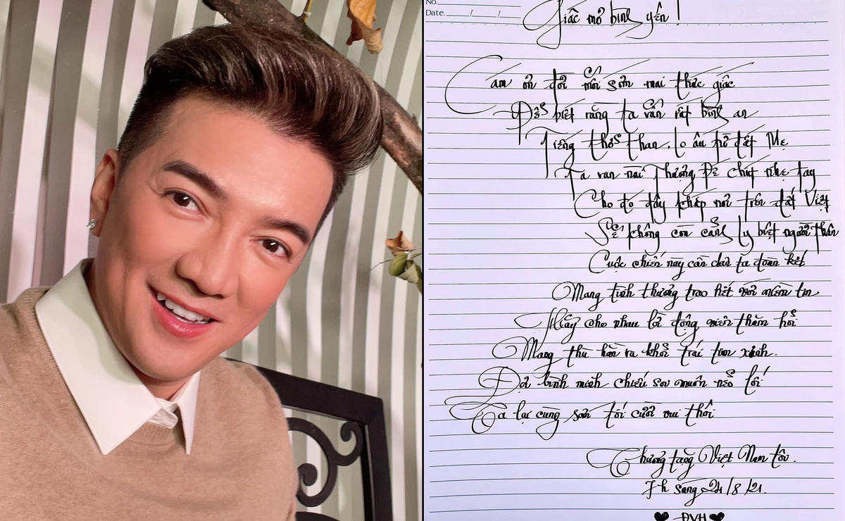 Ca sĩ Đàm Vĩnh Hưng khoe tài viết chữ đẹp với fan. Anh gửi tặng bài thơ cho tất cả mọi người và gửi lời chúc bình an!