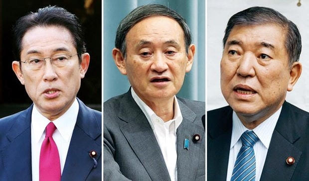 (Từ trái qua): Cựu Bộ trưởng Ngoại giao Fumio Kishida, Chánh Văn phòng Nội các Yoshihide Suga và cựu Bộ trưởng Quốc phòng Shigeru Ishiba. (Nguồn: AFP).