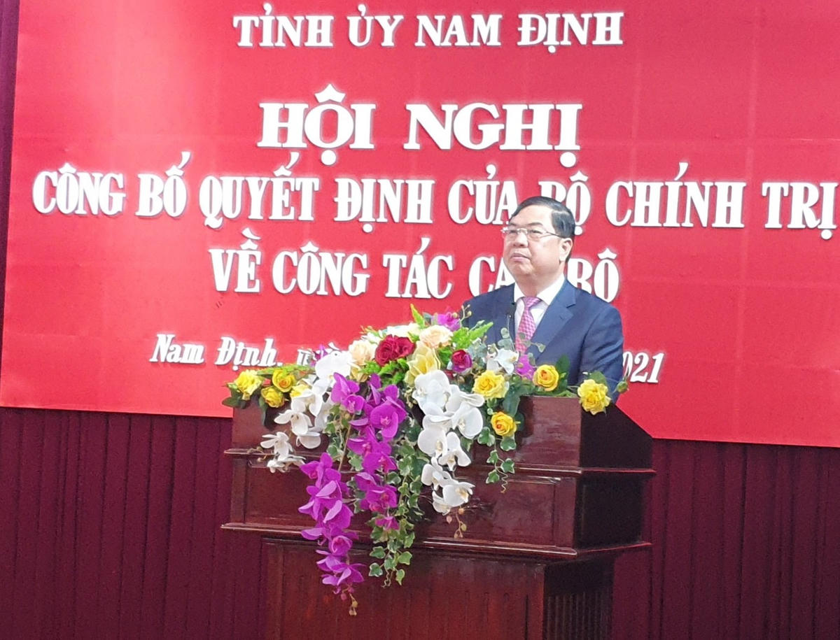 Tân Bí thư Tỉnh ủy Nam Định Phạm Gia Túc phát biểu nhận nhiệm vụ.