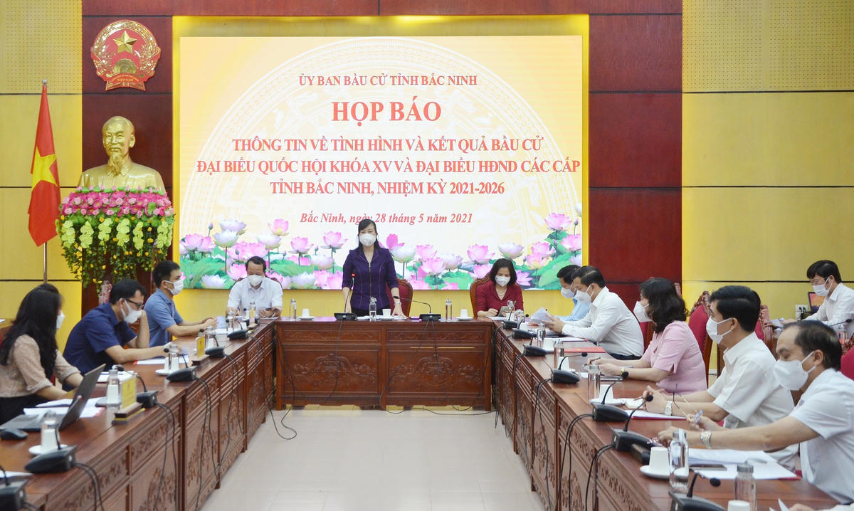 Bí thư tỉnh Bắc Ninh, bà Đào Hồng Lan tại buổi họp báo.