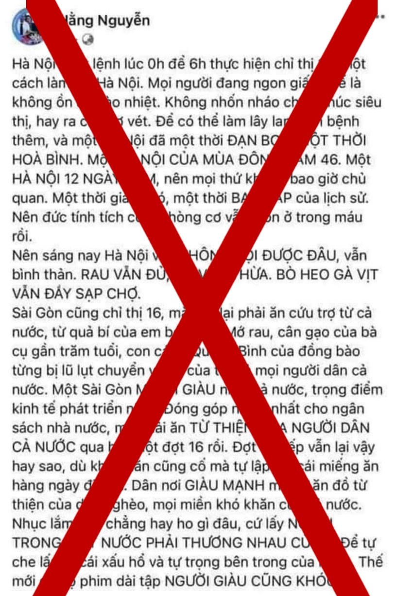 Bài đăng trên tài khoản facebook  "Hằng Nguyễn".