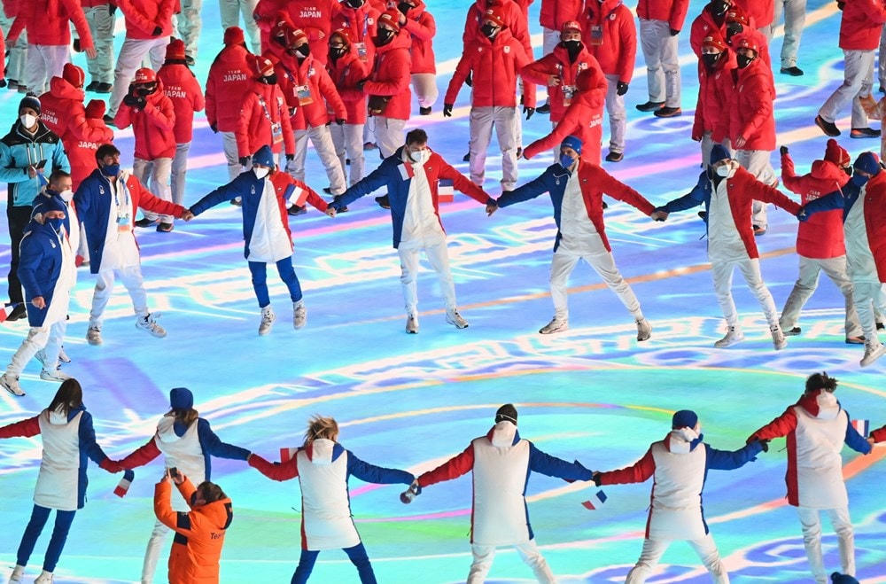Các vận động viên thuộc đoàn thể thao Pháp tại lễ bế mạc Olympic mùa Đông Bắc Kinh 2022, Trung Quốc, ngày 20/2/2022. (Ảnh: THX/ TTXVN).