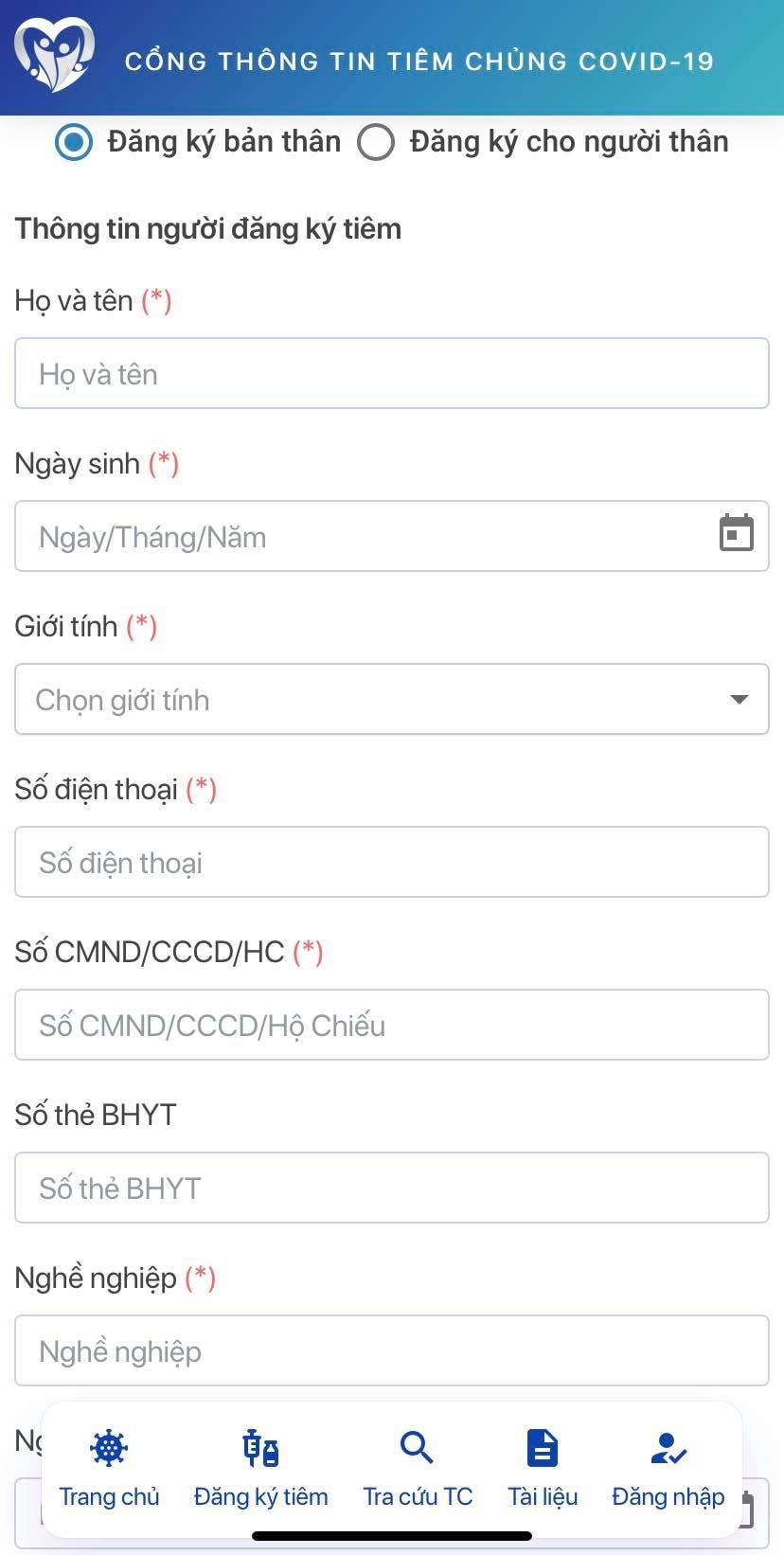 Nhập thông tin cá nhân