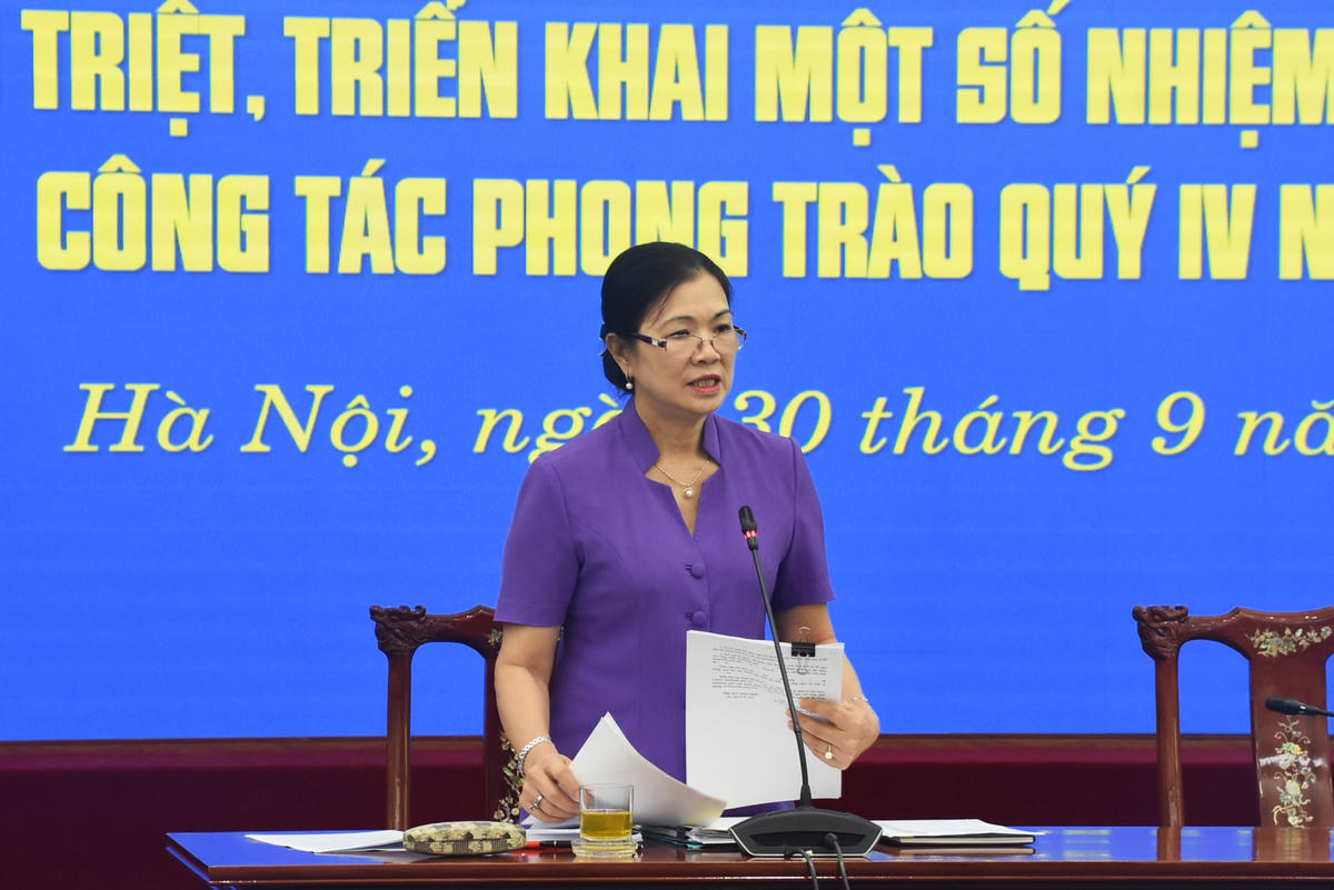 Phó Chủ tịch Trương Thị Ngọc Ánh phát biểu quán triệt các nội dung tại Hội nghị. 