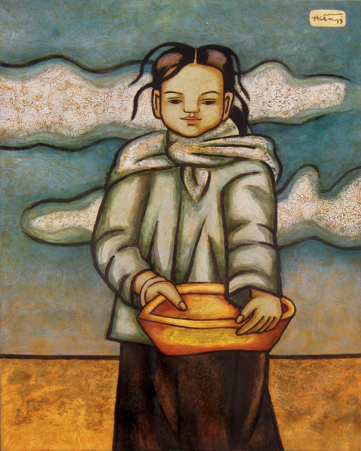 “Mót lúa” - sơn mài của Nguyễn Thị Hiền.