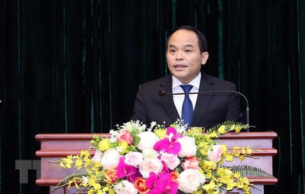 Bí thư Tỉnh ủy Lạng Sơn nhiệm kỳ 2020-2025 Nguyễn Quốc Đoàn phát biểu tại Hội nghị. Ảnh: Anh Tuấn/TTXVN.