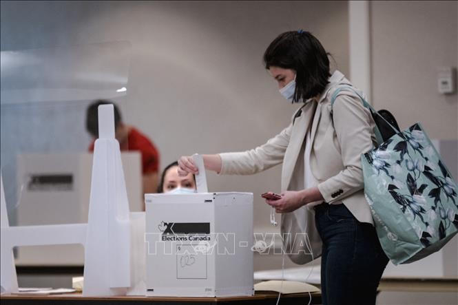 Cử tri bỏ phiếu tại một địa điểm bầu cử ở Montreal, Quebec, Canada, ngày 20/9/2021. Ảnh: AFP/TTXVN.