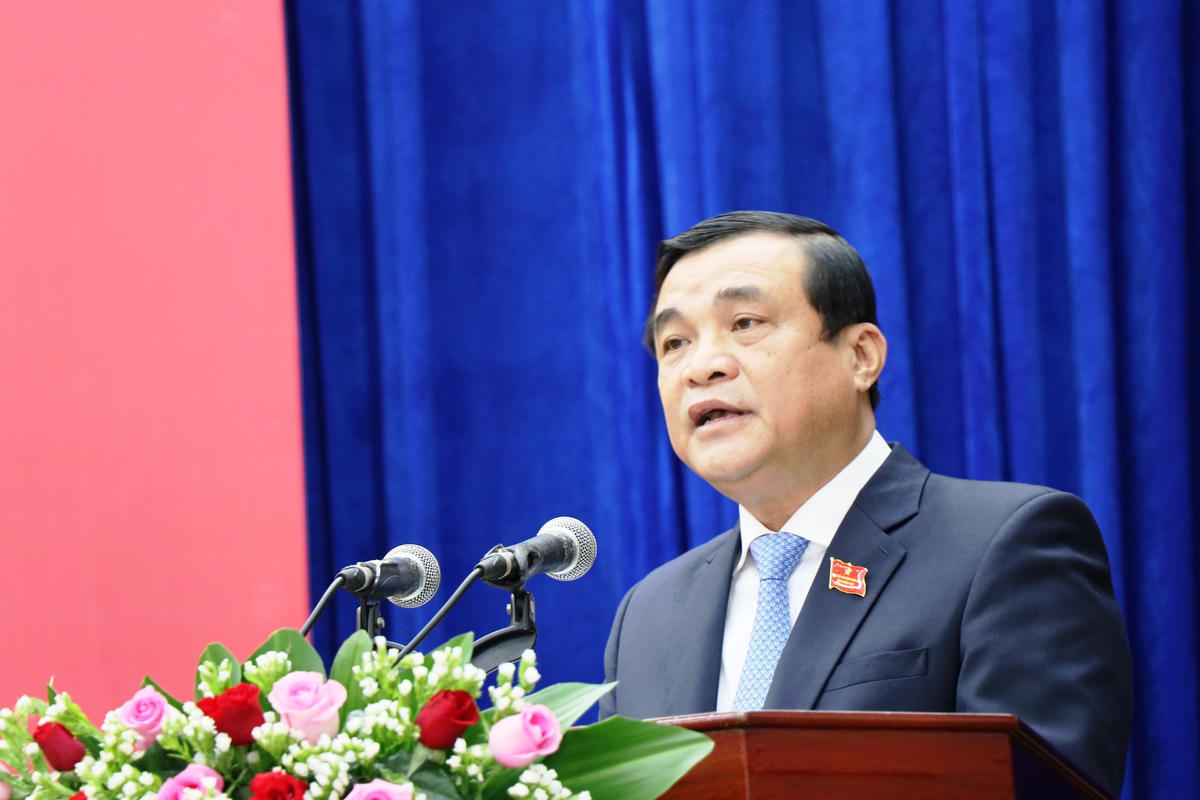 Ông Phan Việt Cường, Bí thư Tỉnh uỷ Quảng Nam phát biểu khai mạch HĐND tỉnh khóa X. 