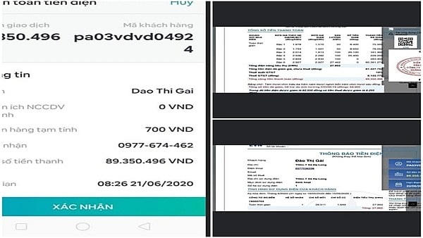 Hóa đơn tiền điện của gia đình bà Đào Thị Gái.