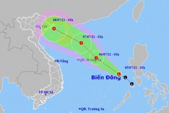 Vị trí và hướng di chuyển của vùng áp thấp. (Ảnh: NCHMF).