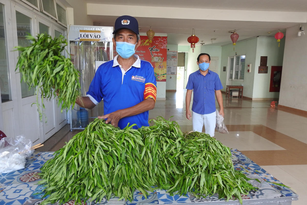 Bánh mỳ và rau muống "không đồng" tại  khu chung cư trên địa bàn phường Hòa Minh, quận Liên Chiểu. Ảnh Thanh Tùng.