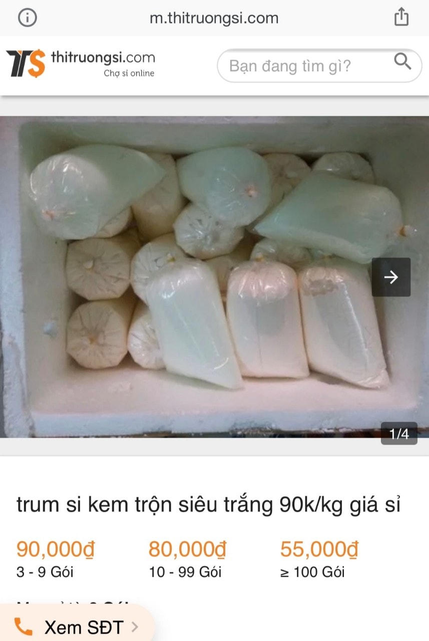Một đơn vị quảng cáo gia công mỹ phẩm giá sỉ chỉ 90k/kg kem trộn siêu trắng. 