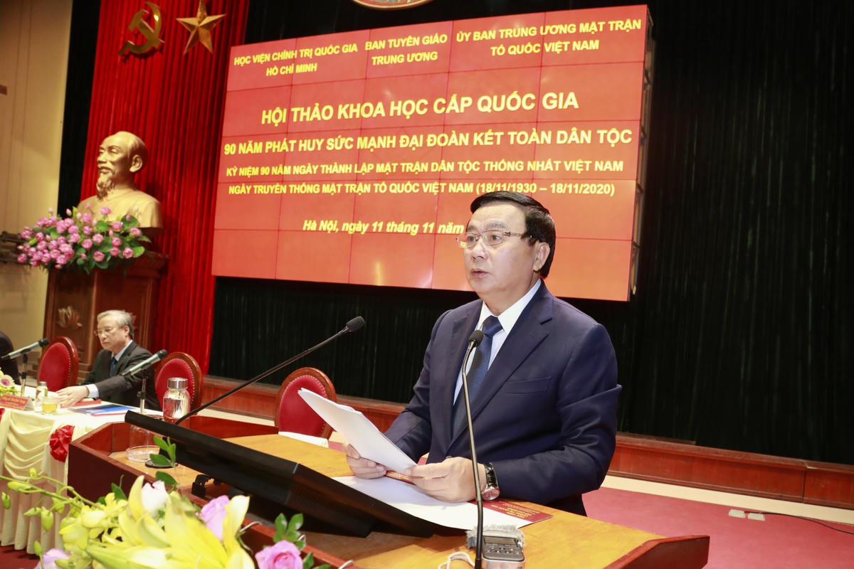 Giám đốc Học viện Chính trị quốc gia Hồ Chí Minh Nguyễn Xuân Thắng phát biểu.