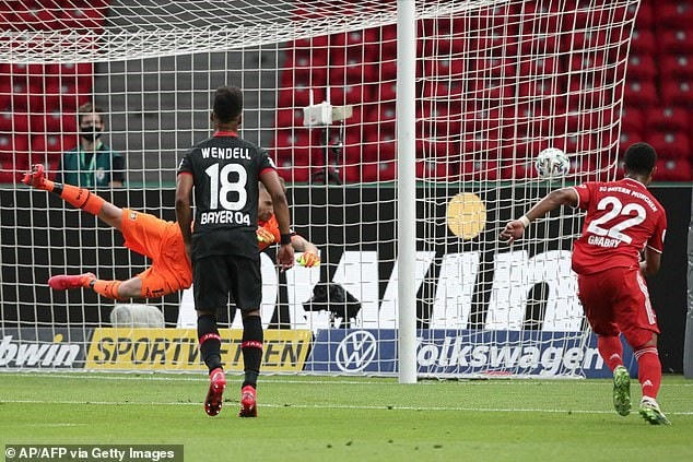 Serge Gnabry dứt điểm chéo góc hiểm hóc.