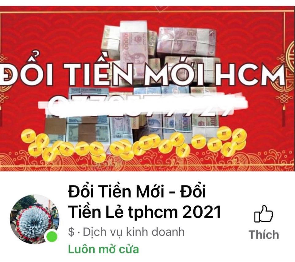 Dịch vụ đổi tiền lẻ, tiền mới hoạt động công khai trên mạng. (Nguồn: Sưu tầm).