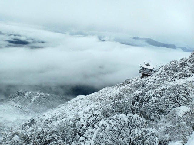 Sau những ngày ngóng đợi, du khách mãn nhãn và thích thú khi thấy tuyết rơi như giữa trời Tây.