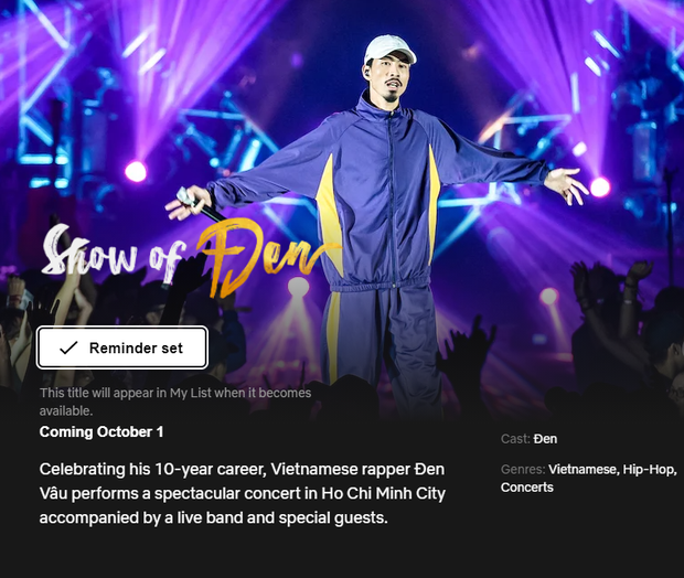Netflix giới thiệu lịch phát sóng chương trình của Đen.