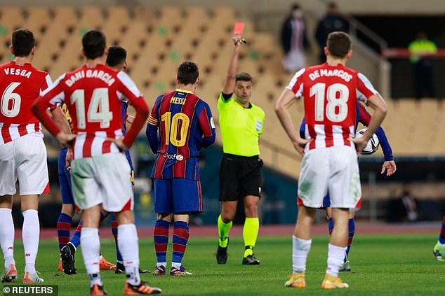 Messi nhận thẻ đỏ, Barcelona tan mộng giành Siêu Cup Tây Ban Nha