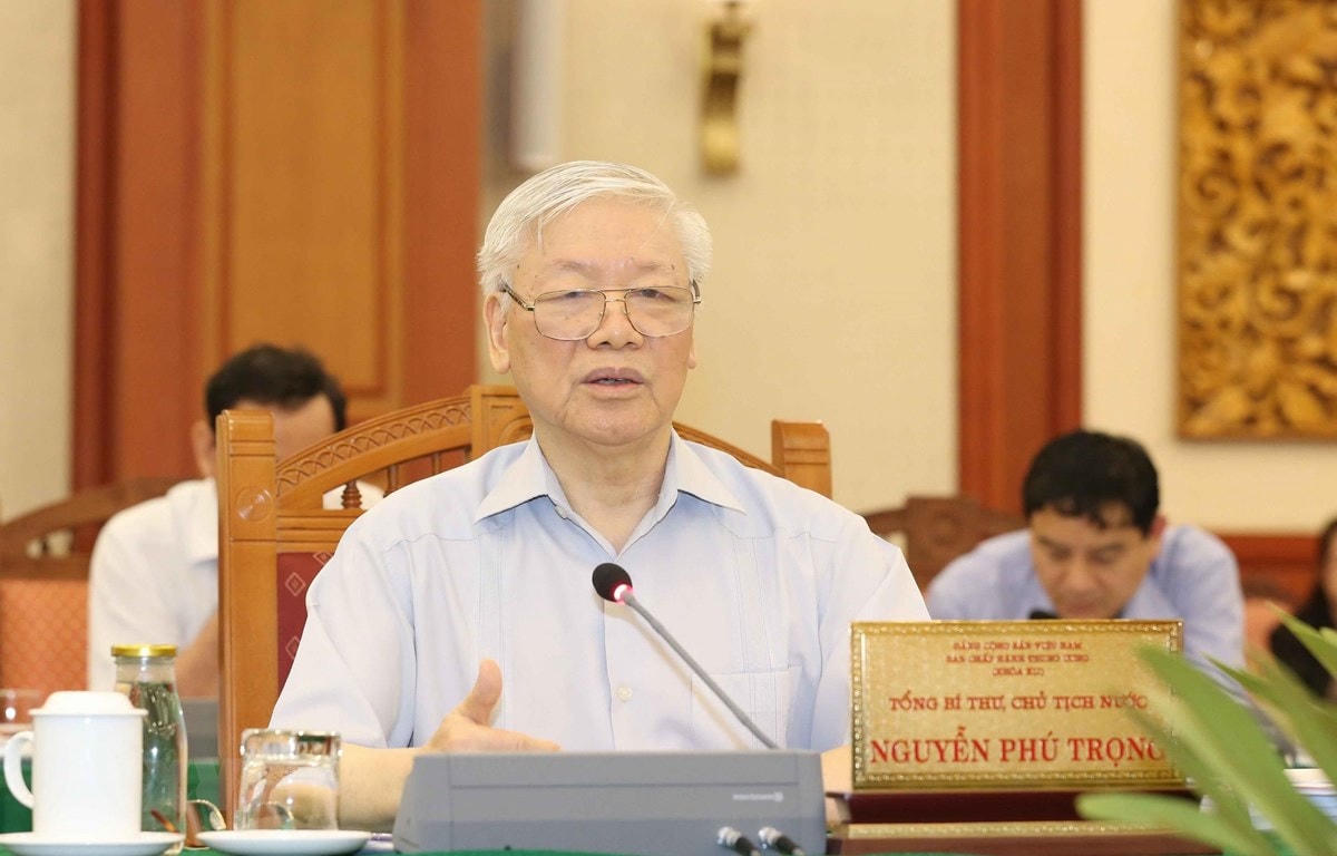 Tổng Bí thư, Chủ tịch nước Nguyễn Phú Trọng phát biểu chỉ đạo buổi làm việc. (Ảnh: Phương Hoa/TTXVN).  