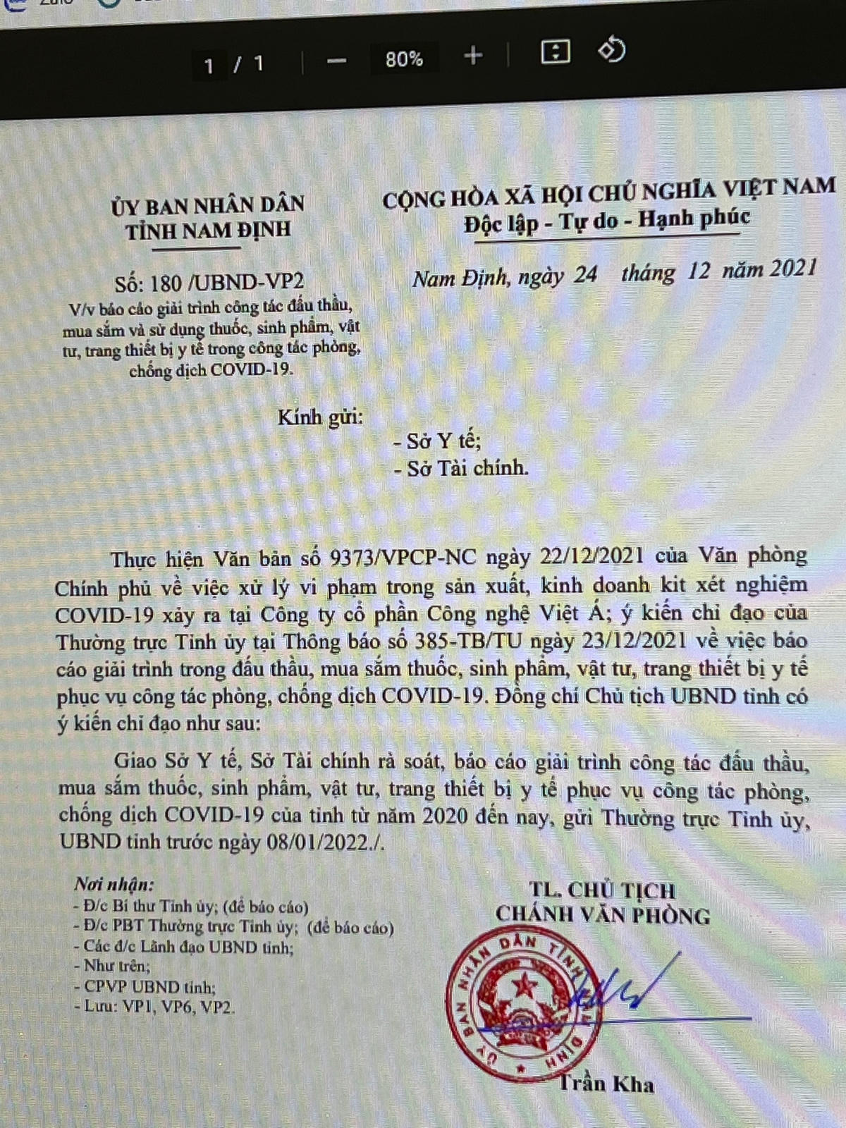 Văn bản chỉ đạo mới nhất của Chính quyền Nam Định liên quan việc đấu thầu, mua sắm phục vụ phòng, chống dịch Covid-19.