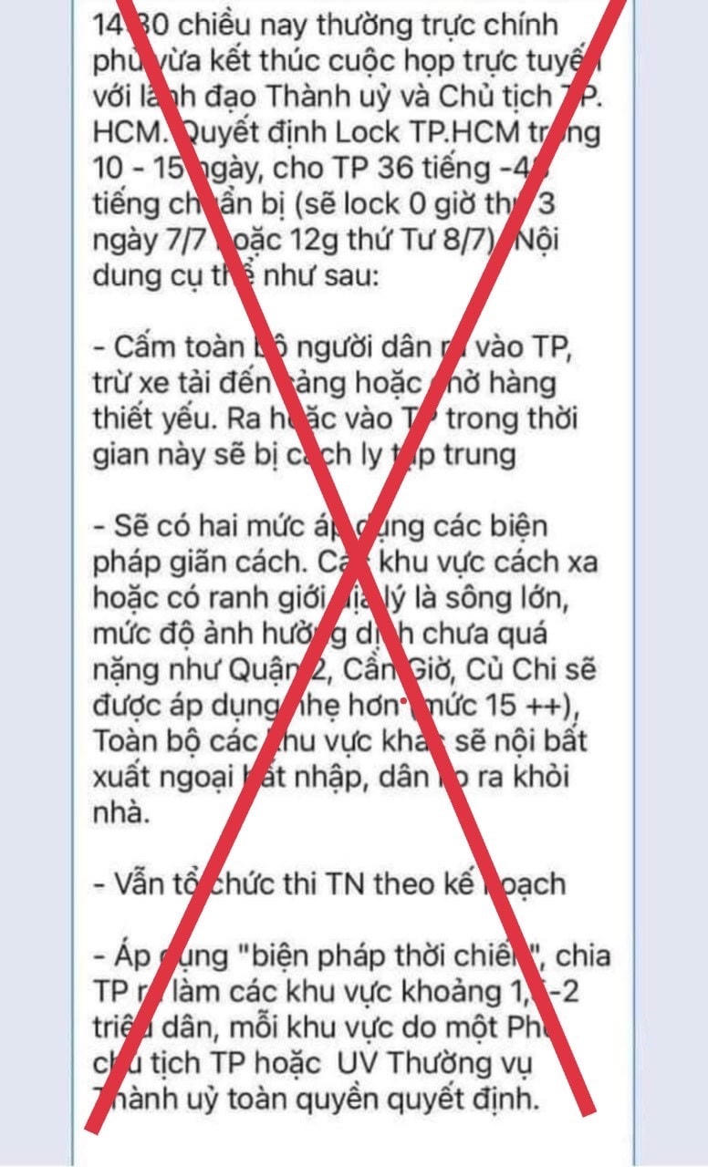 Không có chuyện 'lock TP Hồ Chí Minh trong 10-15 ngày'